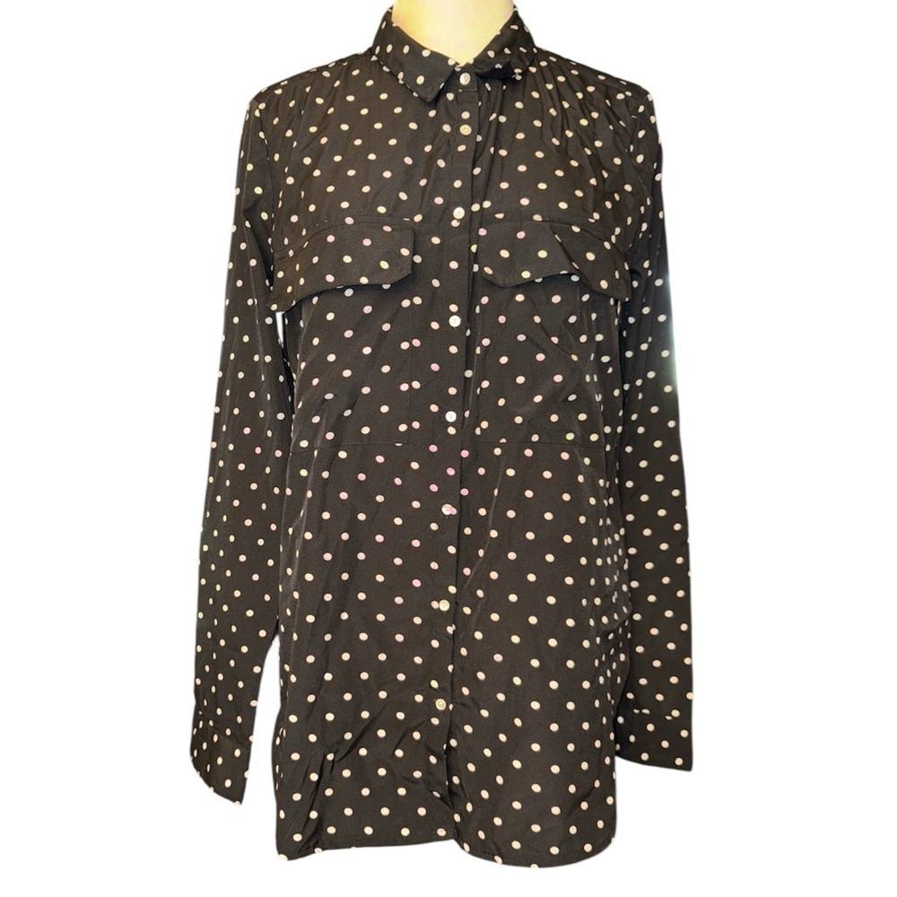 Kut From The Kloth button down shirt long sleeves collared polka dots Sz Medium